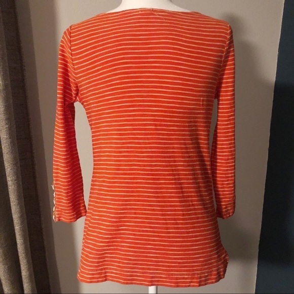 J Crew tangerine orange and white striped top - Picture 8 of 11